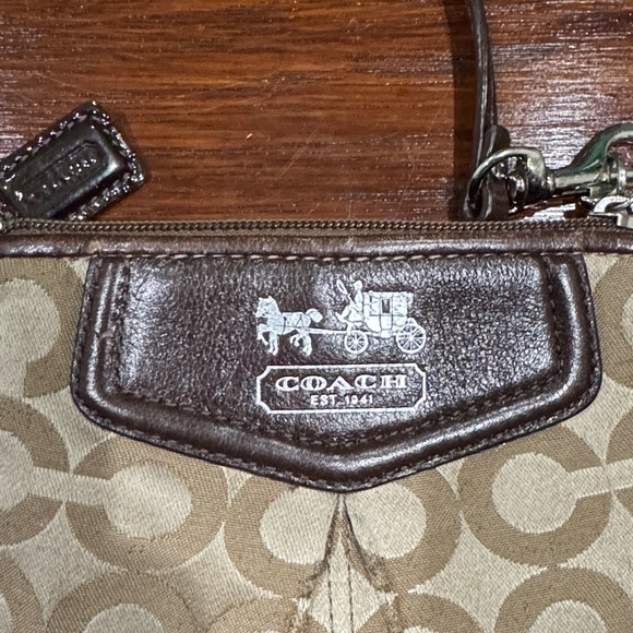 Coach Signature Brown and Tan Wristlet - Picture 2 of 9